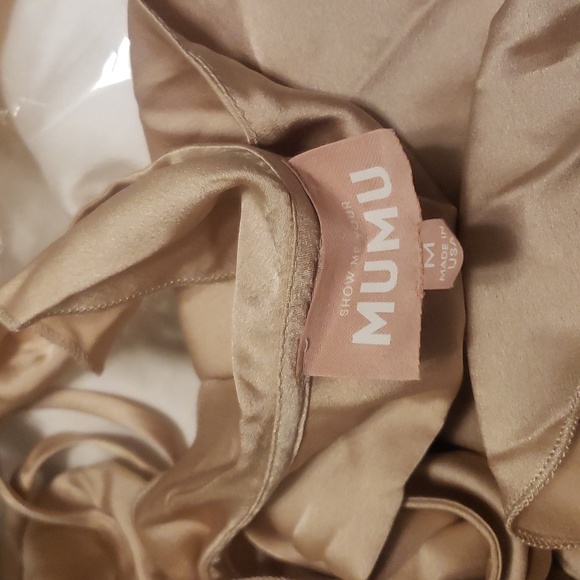 SHOW ME YOUR MUMU RUFFLE WRAP CHAMPAGNE SATIN DRESS - Picture 2 of 3